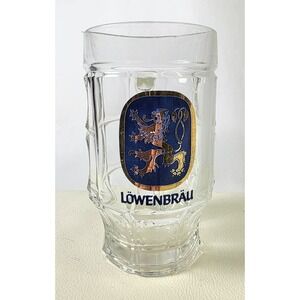 Lowenbrau Clear Glass 0.5L Bier Mug by SAHM, Germany Authentic Beer Garden Stein